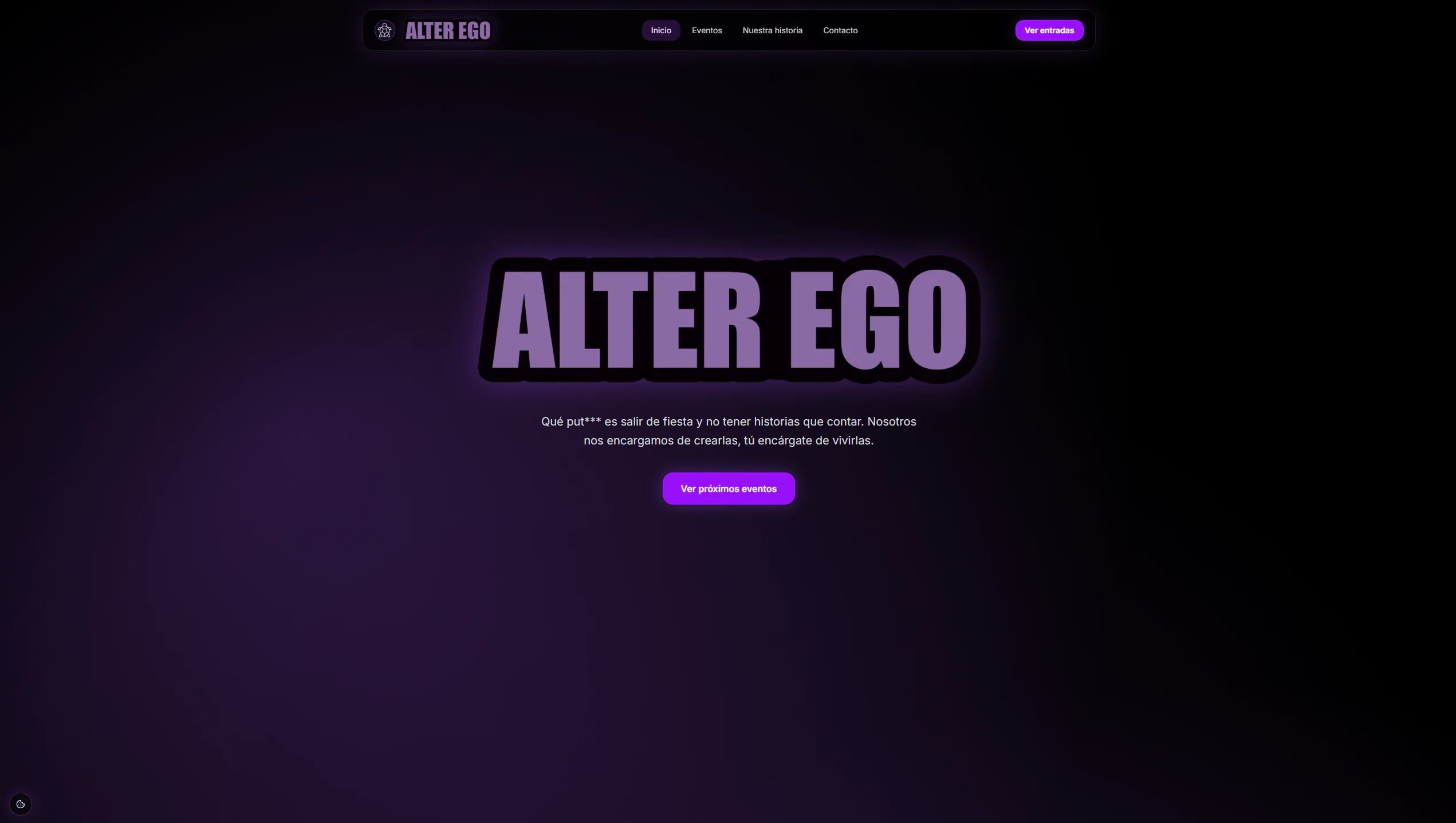 Página de inicio de la plataforma de eventos Alter Ego