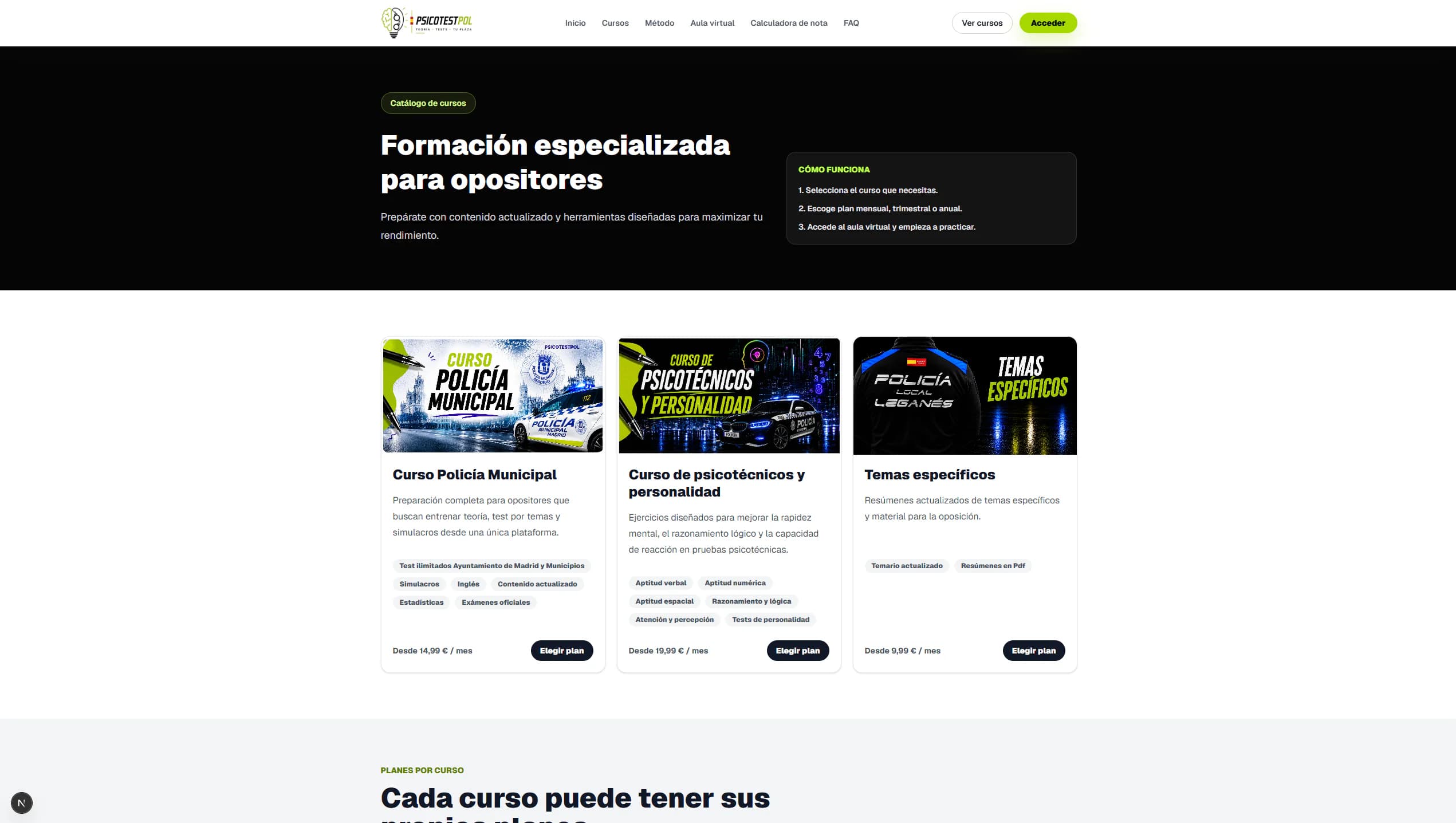 Catálogo de cursos y planes de Psicotestpol