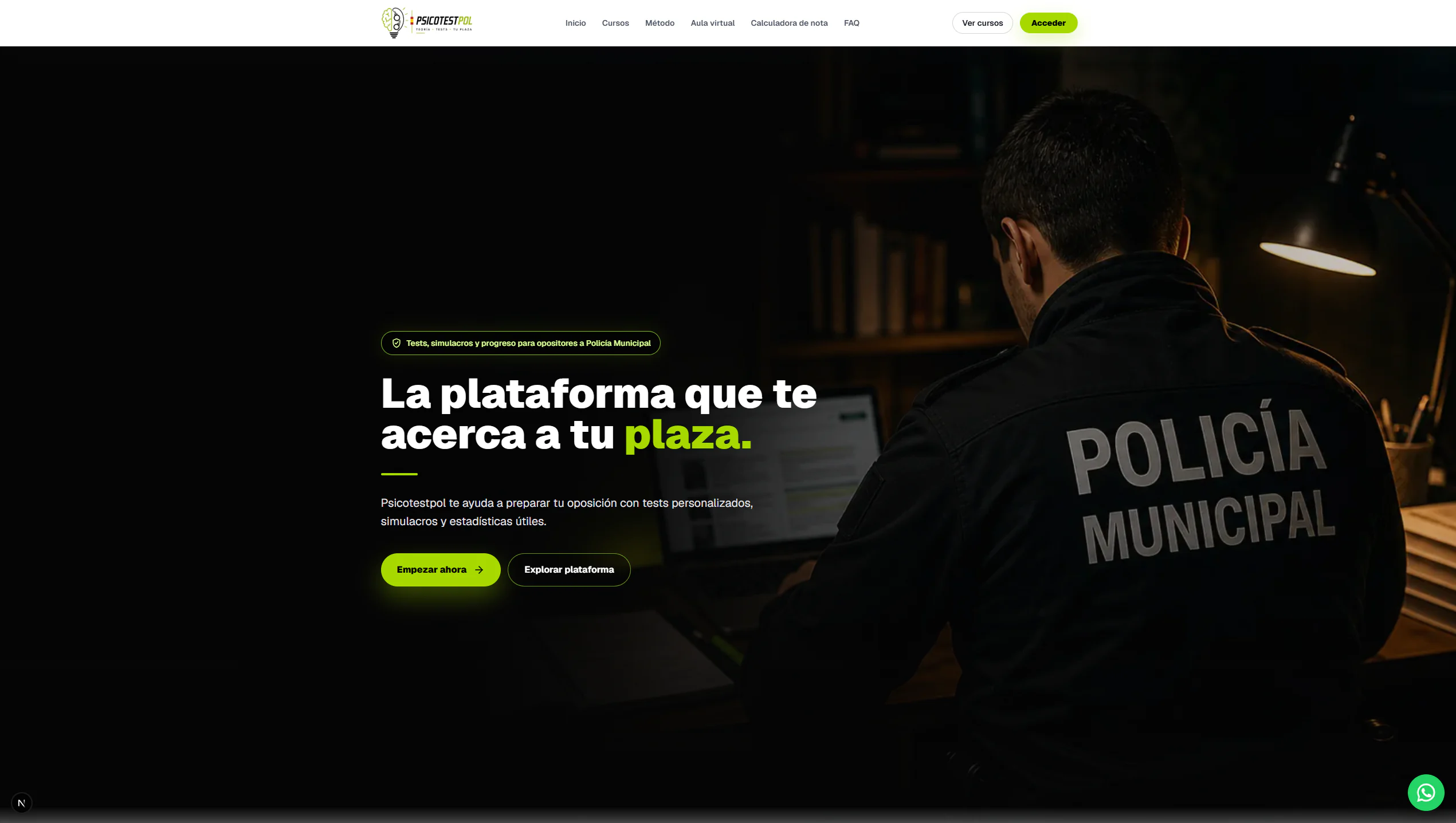 Página de inicio de Psicotestpol orientada a opositores de Policía Municipal